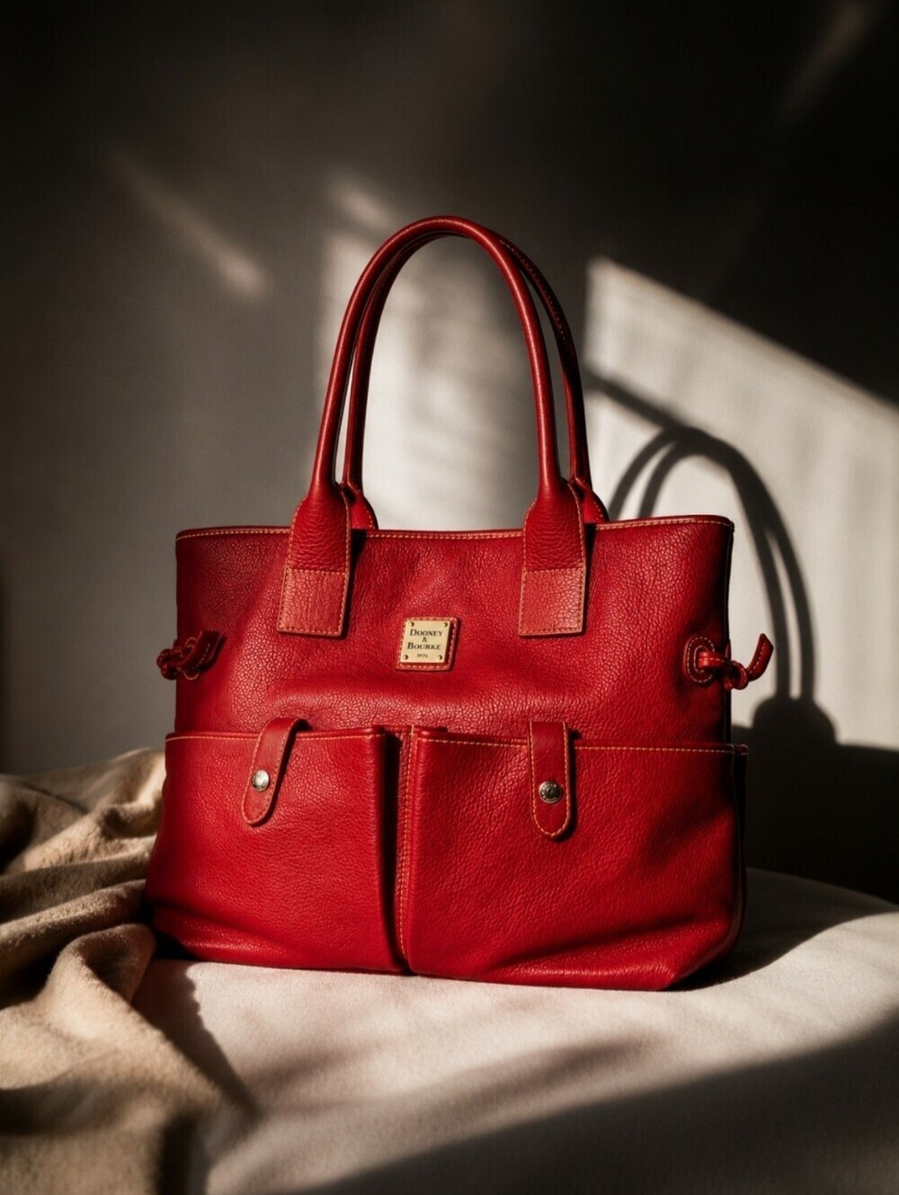 Dooney & Bourke Red Pebbled Leather June Tote | Large Work Travel Bag